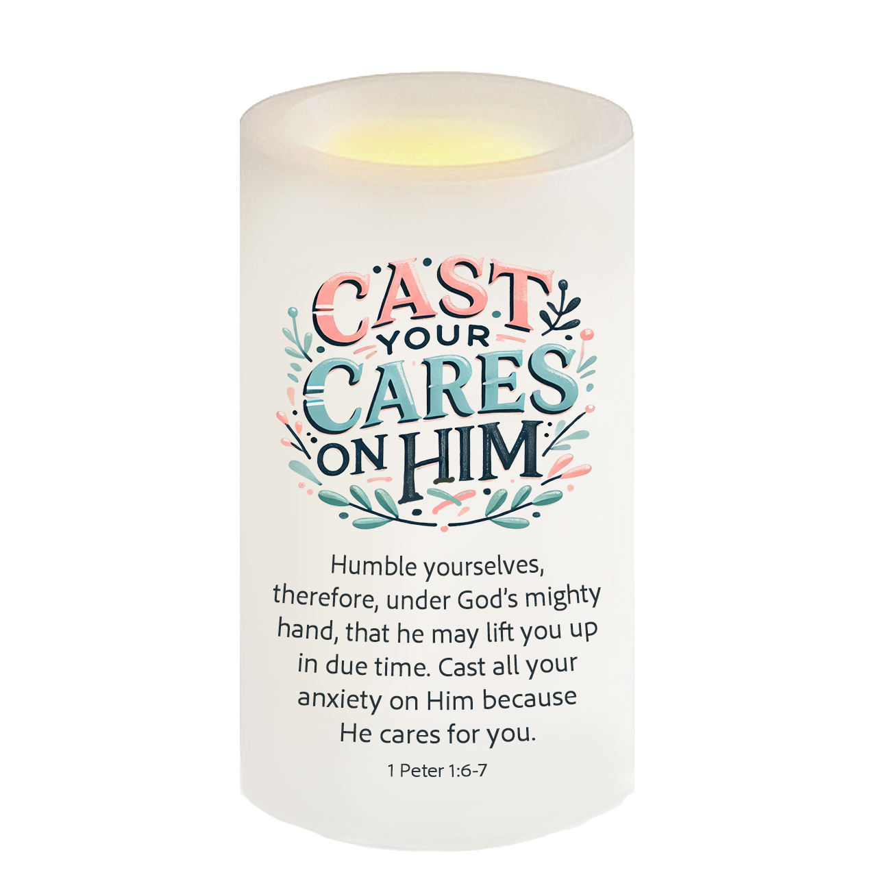 Cast Your Cares Bible Verse Candle