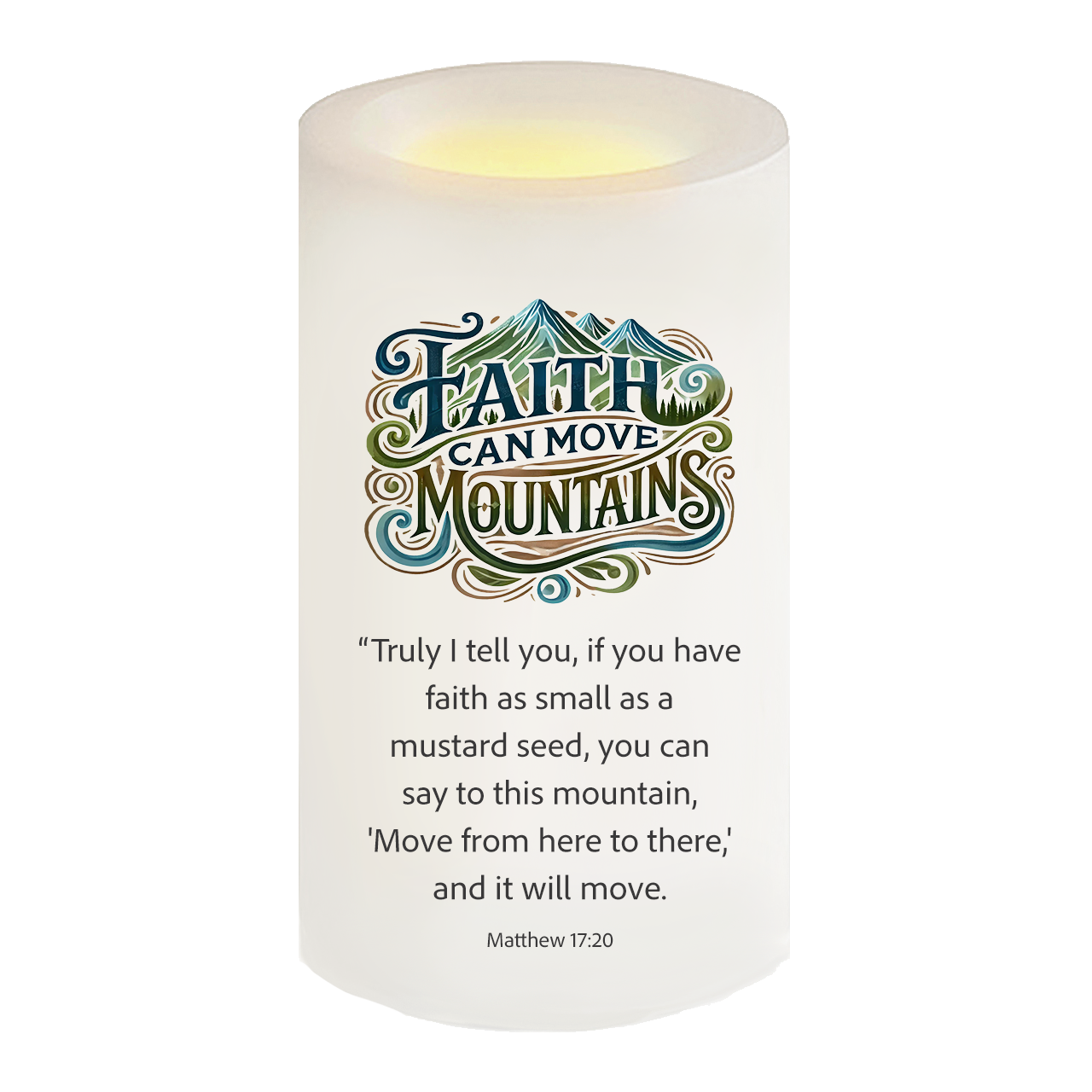 Faith Can Move Mountains Bible Verse Candle