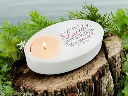 The Lord Gives Strength Bible Verse Oval Tea Light Candle Holder