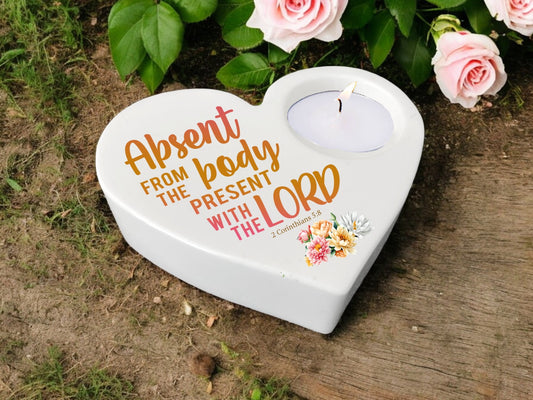 Absent From Body Bible Verse Heart Tea Light Candle Holder