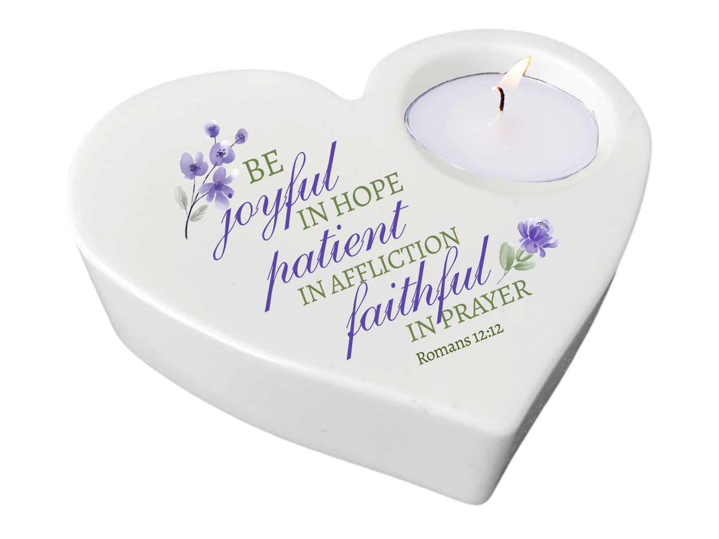 Be Joyful Bible Verse Heart Tea Light Candle Holder