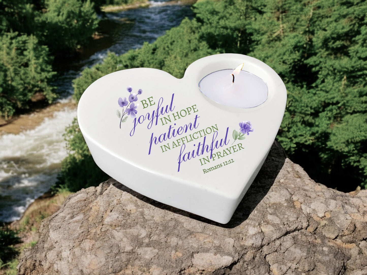 Be Joyful Bible Verse Heart Tea Light Candle Holder