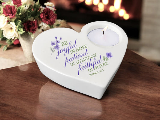 Be Joyful Bible Verse Heart Tea Light Candle Holder