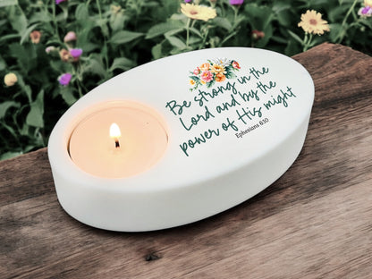 Be Strong In The Lord Bible Verse Oval Tea Light Candle Holder