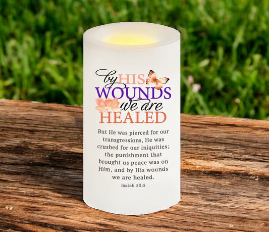 By His Wounds Bible Verse Candle