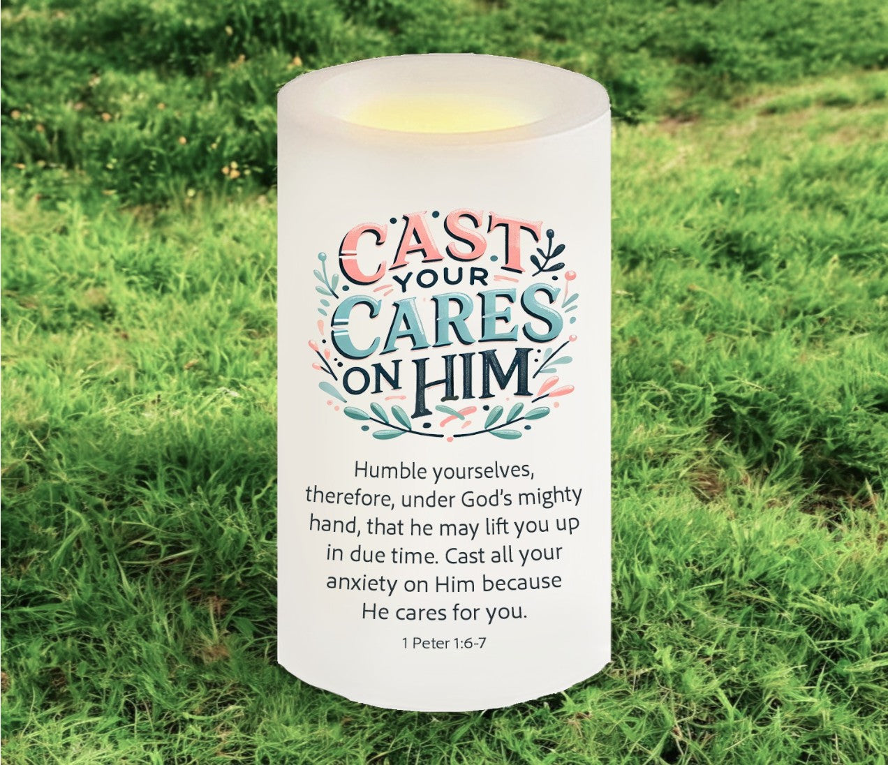 Cast Your Cares Bible Verse Candle