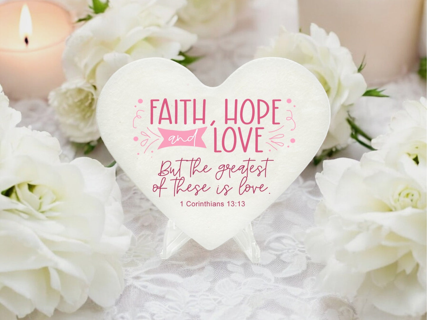 Faith Hope Love Heart Bible Verse Plaque