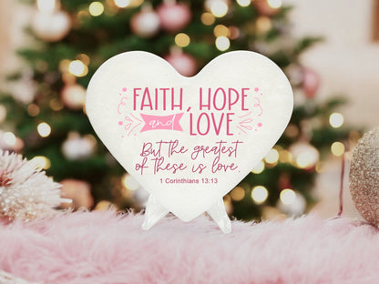 Faith Hope Love Heart Bible Verse Plaque