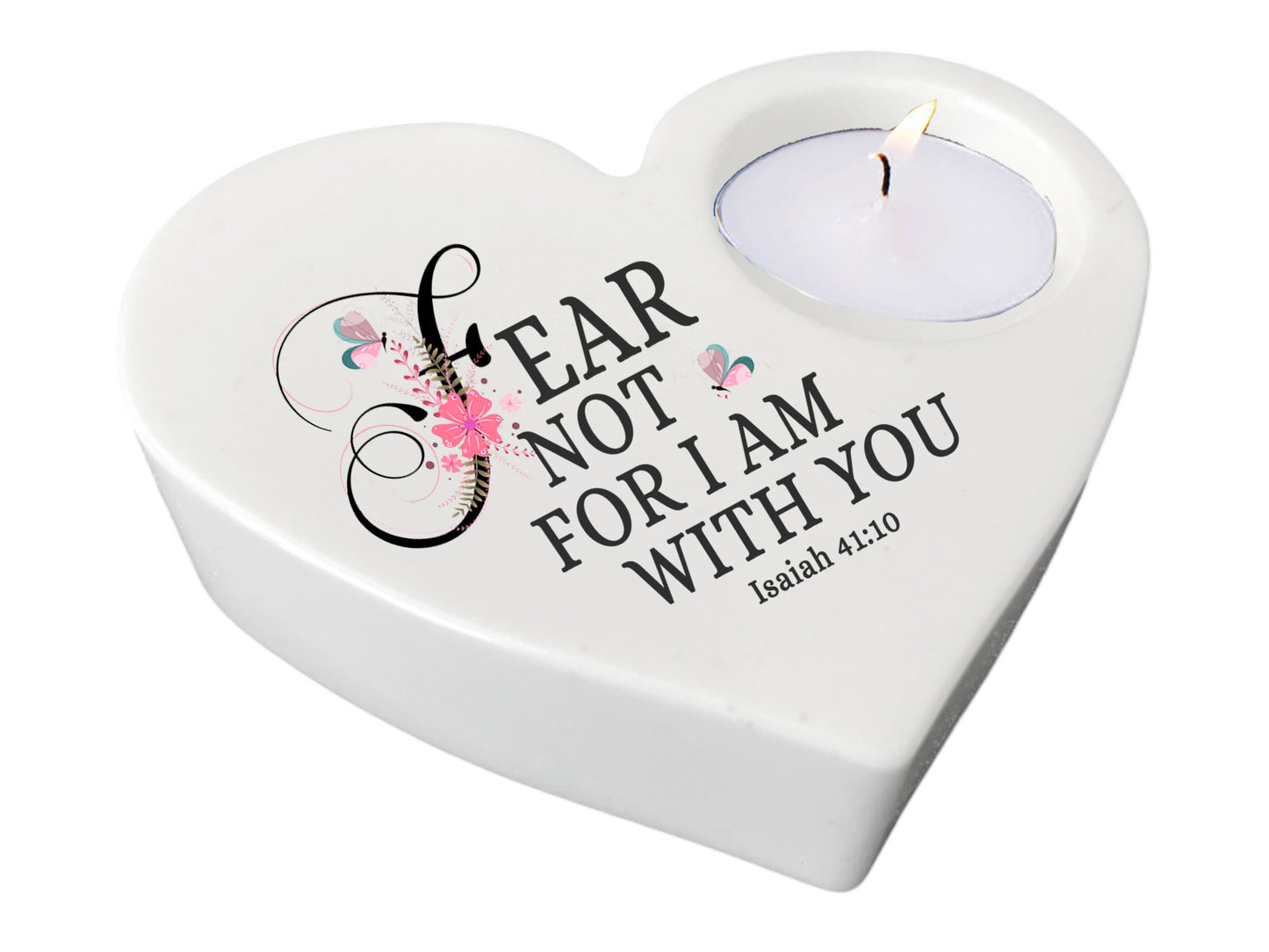 Fear Not Bible Verse Heart Tea Light Candle Holder