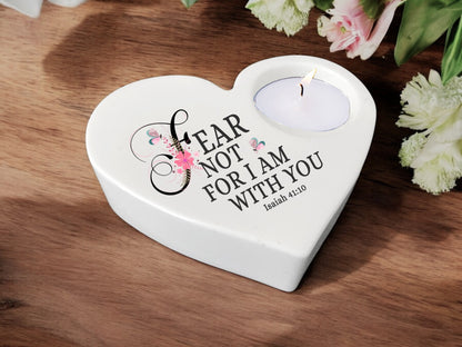 Fear Not Bible Verse Heart Tea Light Candle Holder