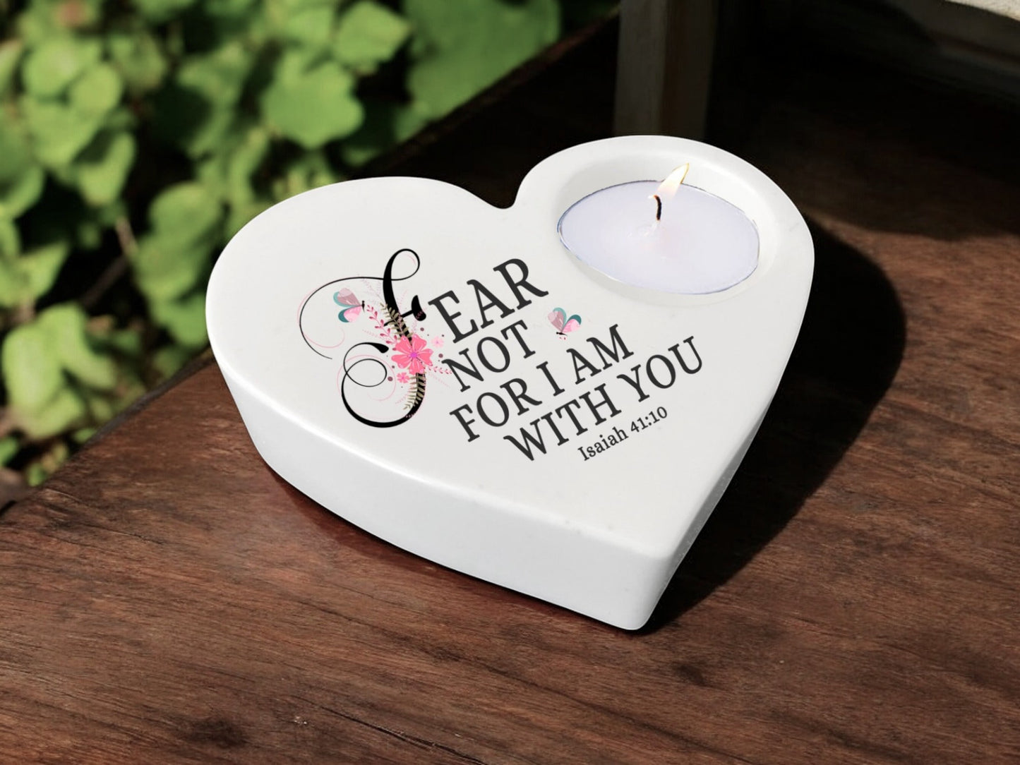 Fear Not Bible Verse Heart Tea Light Candle Holder