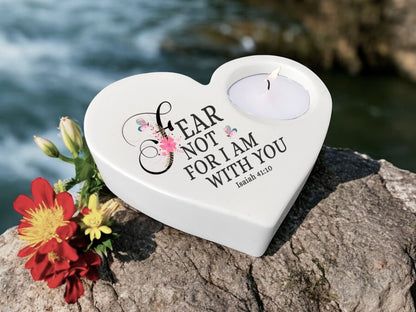 Fear Not Bible Verse Heart Tea Light Candle Holder