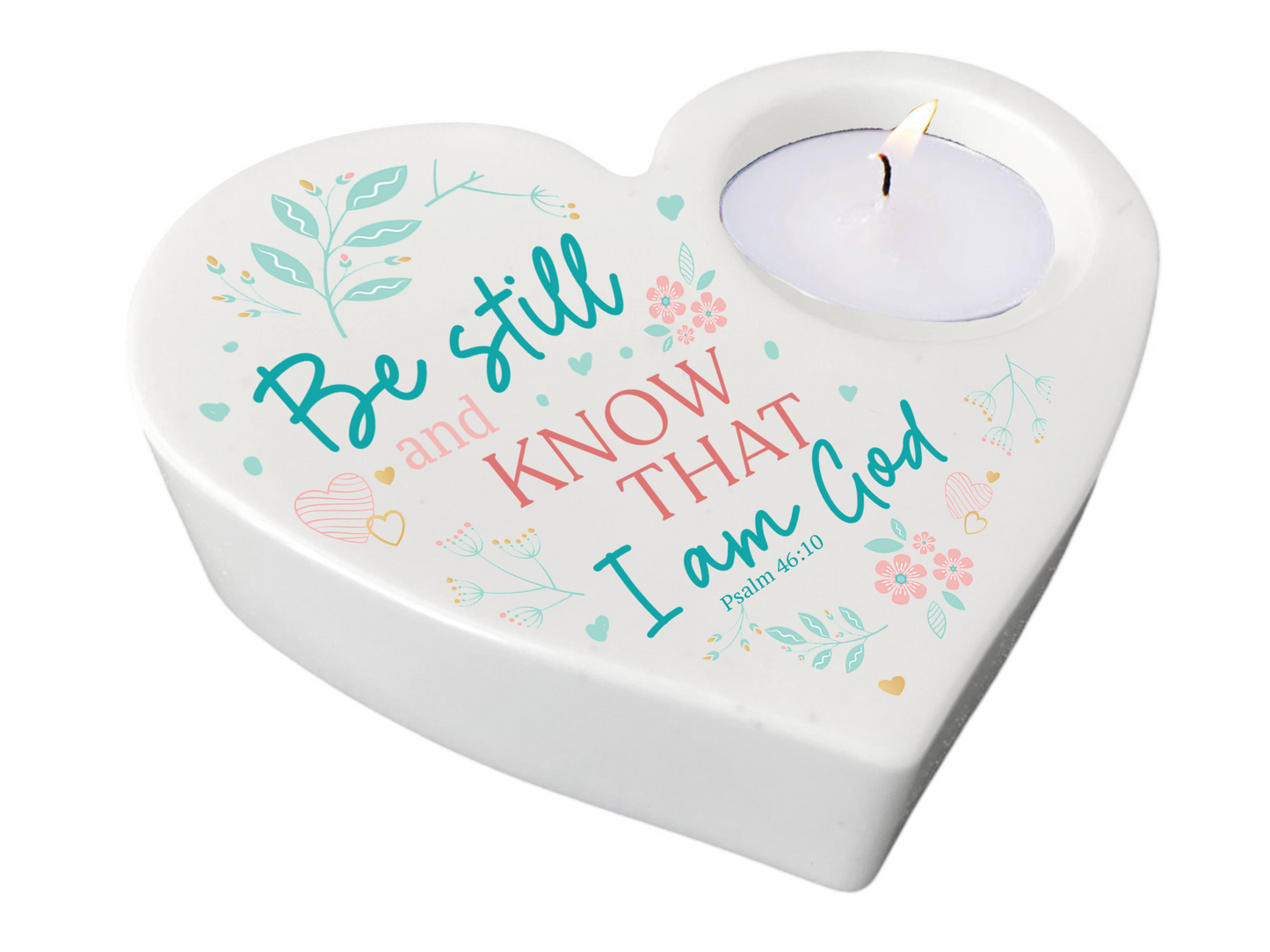 Be Still Bible Verse Heart Tea Light Candle Holder