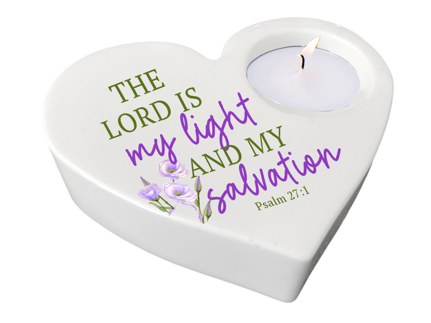 Light Salvation Bible Verse Heart Tea Light Candle Holder