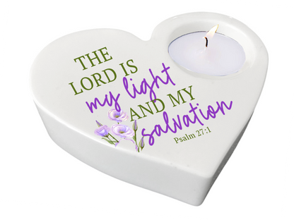 Light Salvation Bible Verse Heart Tea Light Candle Holder