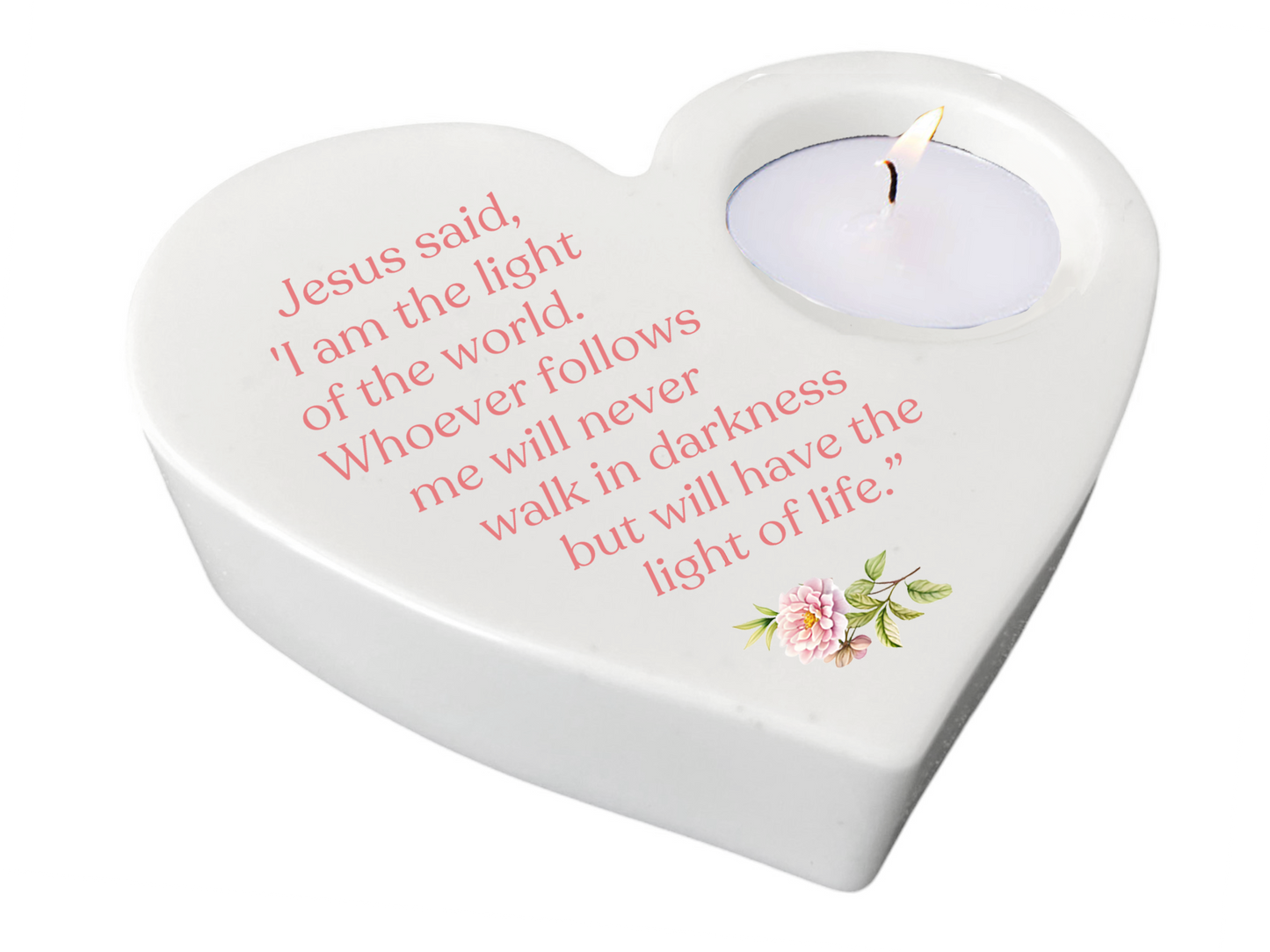 Light of Life Bible Verse Heart Tea Light Candle Holder