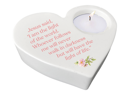 Light of Life Bible Verse Heart Tea Light Candle Holder