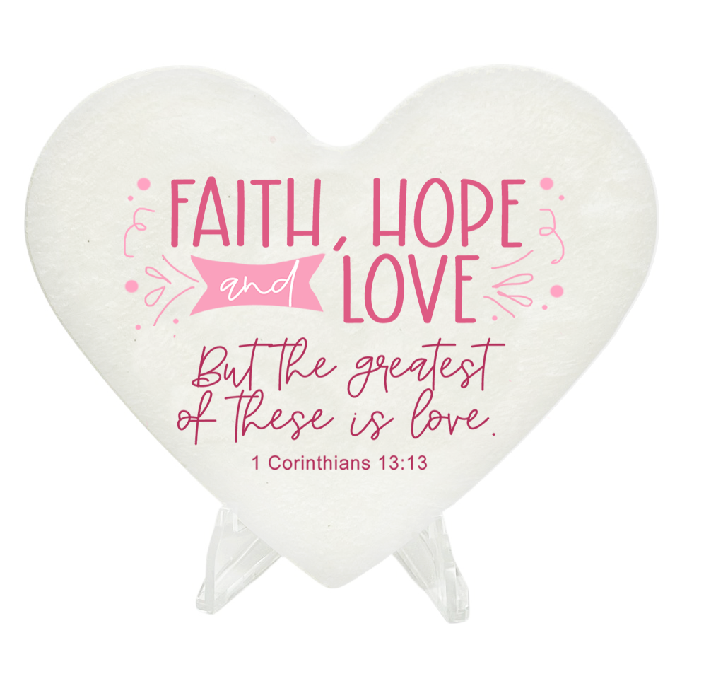 Faith Hope Love Heart Bible Verse Plaque