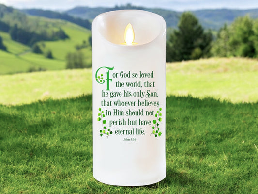 John 3:16 Bible Verse Dancing Wick LED Candle