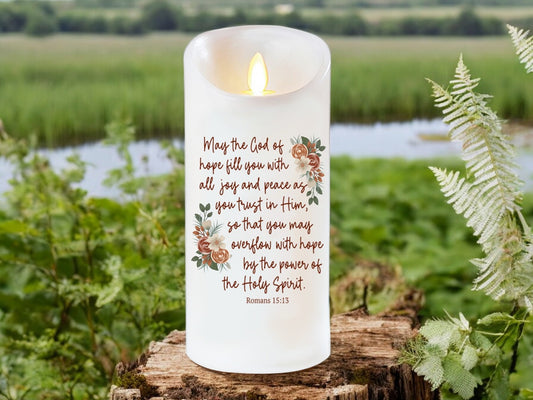 Joy and Peace Bible Verse Dancing Wick LED Candle