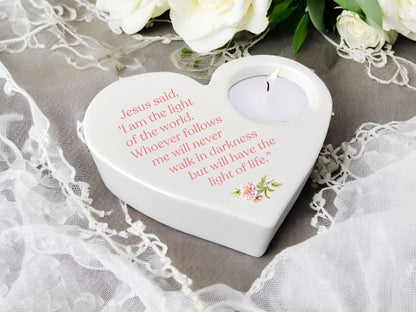 Light of Life Bible Verse Heart Tea Light Candle Holder