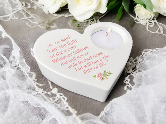 Light of Life Bible Verse Heart Tea Light Candle Holder