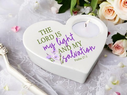 Light Salvation Bible Verse Heart Tea Light Candle Holder