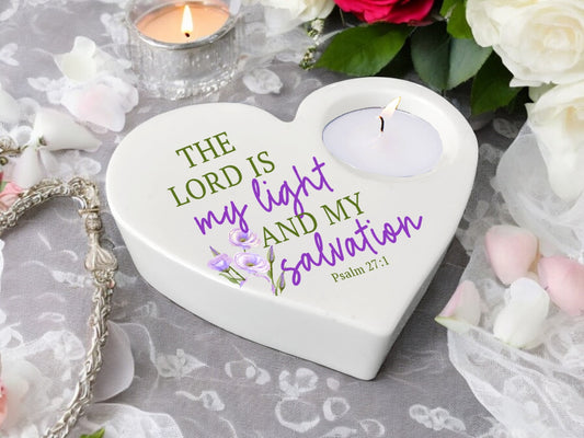 Light Salvation Bible Verse Heart Tea Light Candle Holder