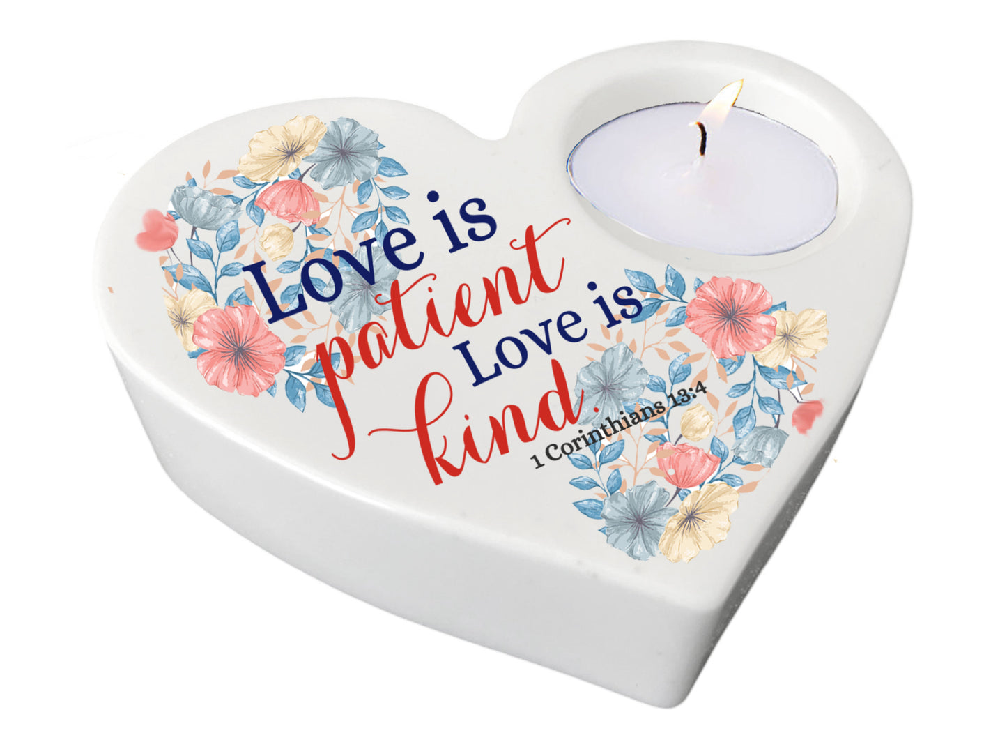 Love Is Patient Bible Verse Heart Tea Light Candle Holder