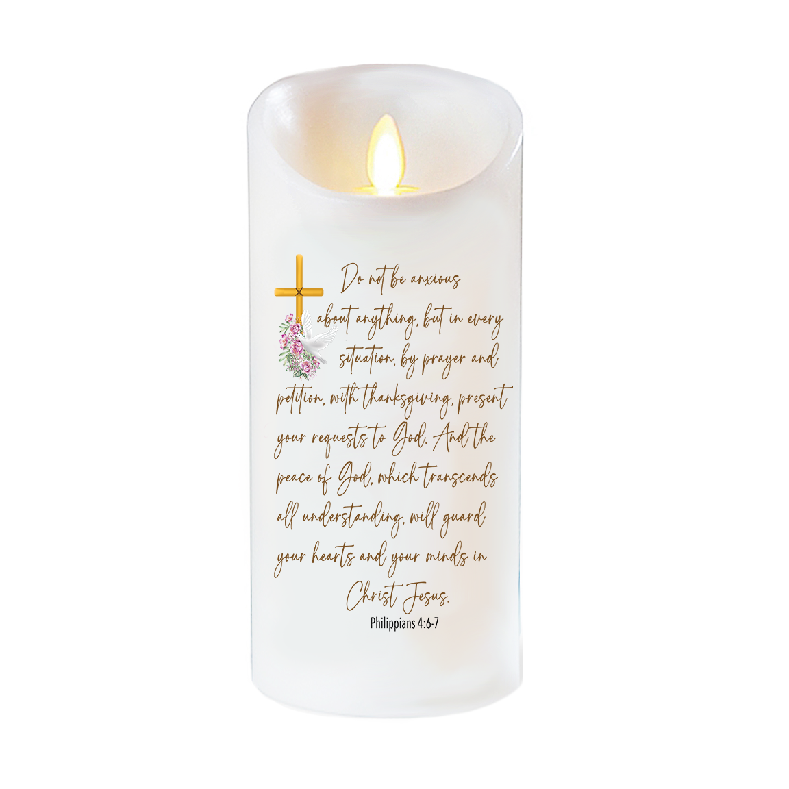 Be Anxious For Nothing Bible Verse Dancing Wick LED Candle