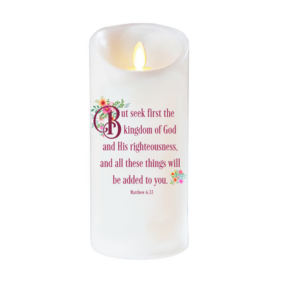 Seek First Bible Verse Dancing Wick LED Candle