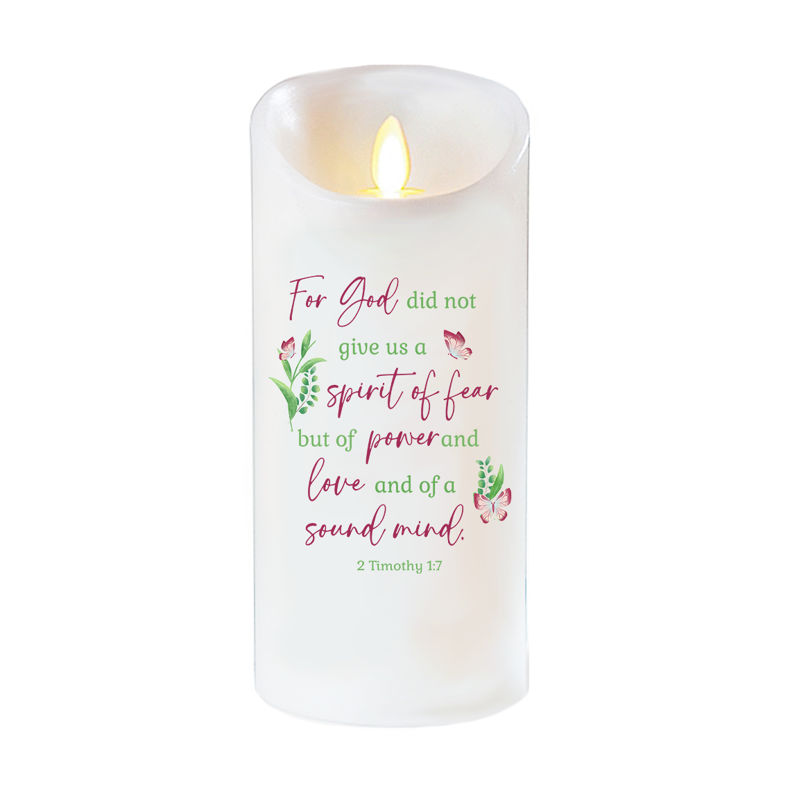 Spirit of Fear Bible Verse Dancing Wick LED Candle