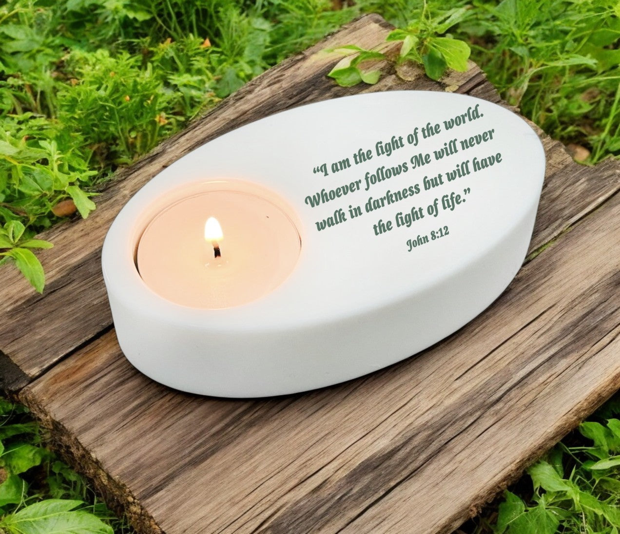 Light of the World Verse Oval Tea Light Candle Holder