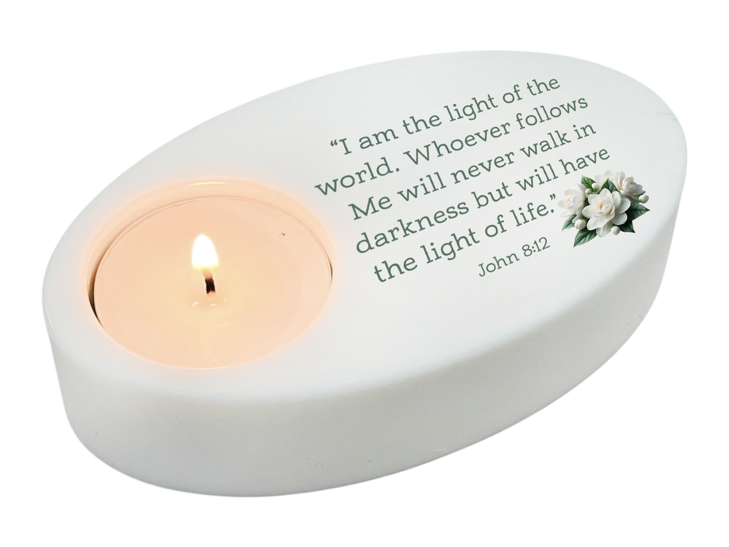 Light of the World Verse Oval Tea Light Candle Holder