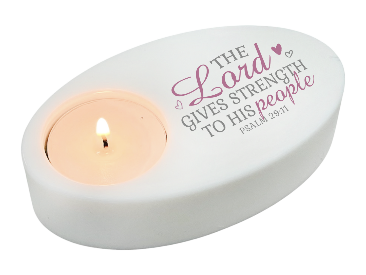 The Lord Gives Strength Bible Verse Oval Tea Light Candle Holder