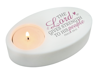 The Lord Gives Strength Bible Verse Oval Tea Light Candle Holder