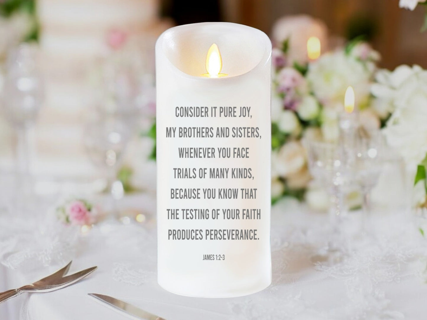 Perseverence Bible Verse Dancing Wick LED Candle