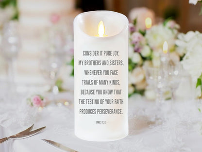 Perseverence Bible Verse Dancing Wick LED Candle