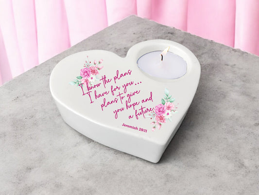 The Plans Bible Verse Heart Tea Light Candle Holder