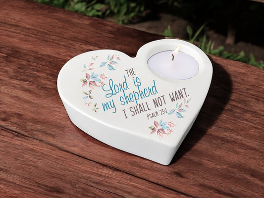 My Shepherd Bible Verse Heart Tea Light Candle Holder