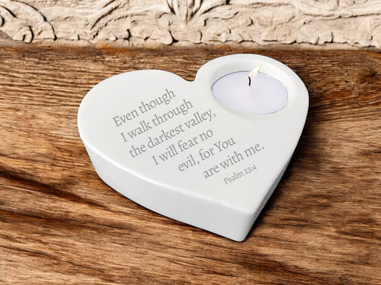 Thru The Valley Bible Verse Heart Tea Light Candle Holder