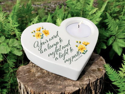 Your Word Bible Verse Heart Tea Light Candle Holder