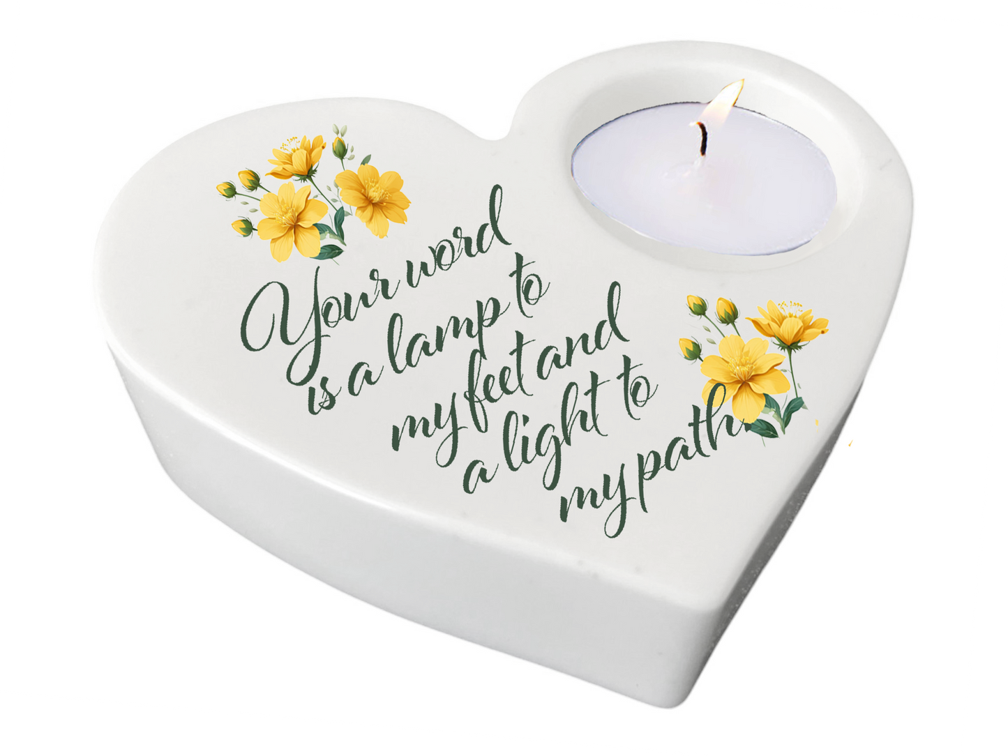 Your Word Bible Verse Heart Tea Light Candle Holder