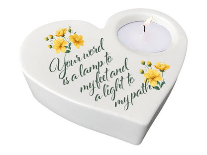 Your Word Bible Verse Heart Tea Light Candle Holder