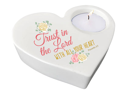 Trust In The Lord Bible Verse Heart Tea Light Candle Holder