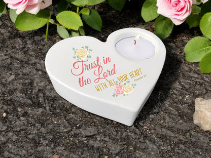 Trust In The Lord Bible Verse Heart Tea Light Candle Holder