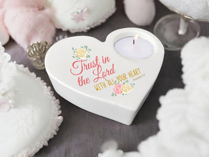 Trust In The Lord Bible Verse Heart Tea Light Candle Holder